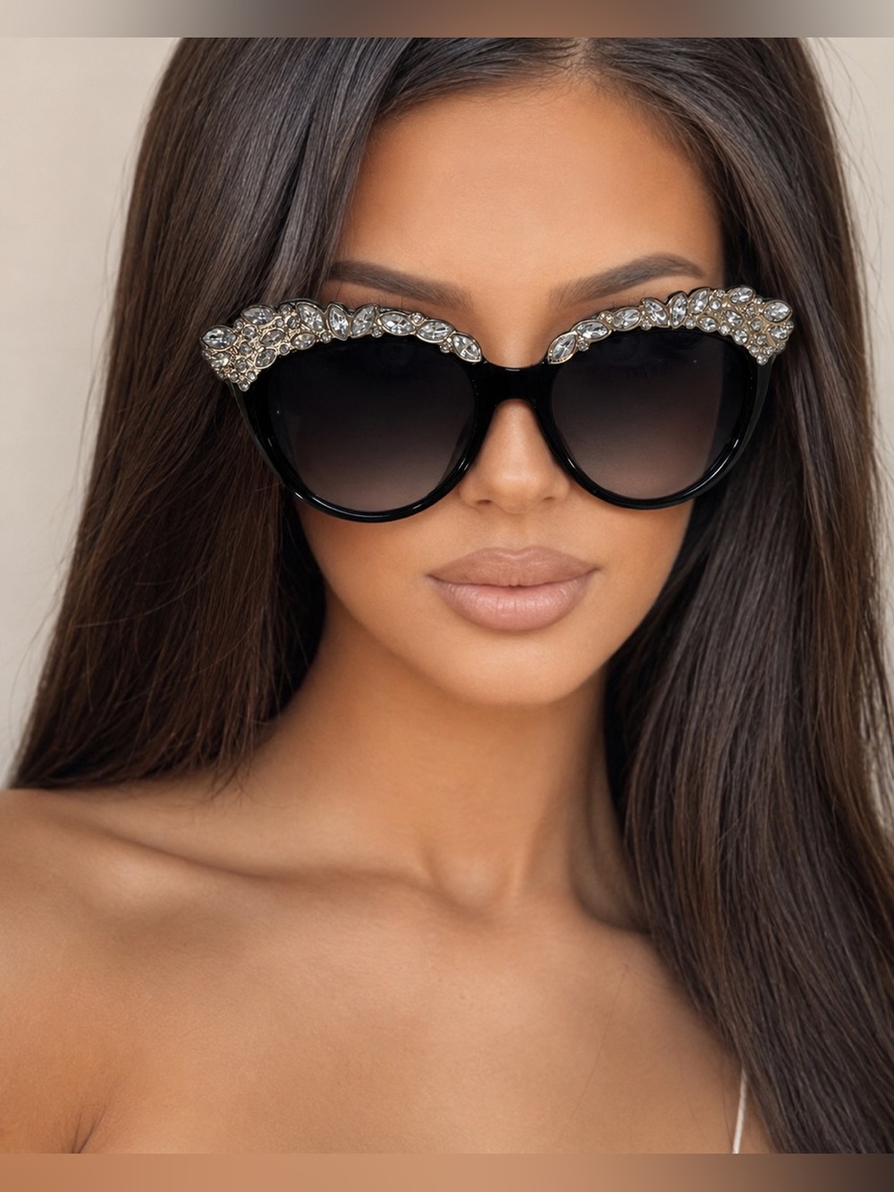 #52 Jeweled Black Rhinestone Statement Sunglasses